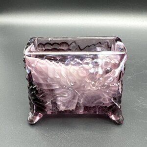 Vintage Boyd Purple Amethyst White Slag Swirl Glass Grape Business Card Holder